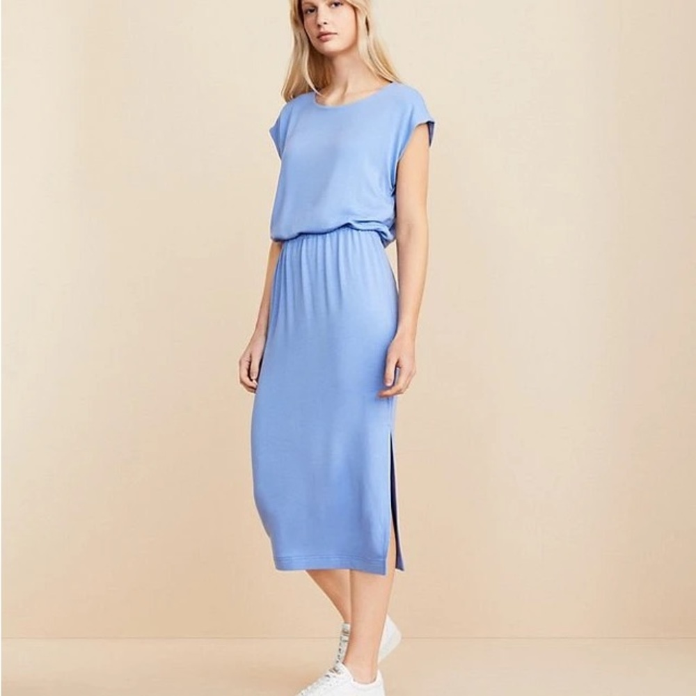 New Lou & Grey Signaturesoft Column Midi Dress Blue XS Minimal Athleisure Chic